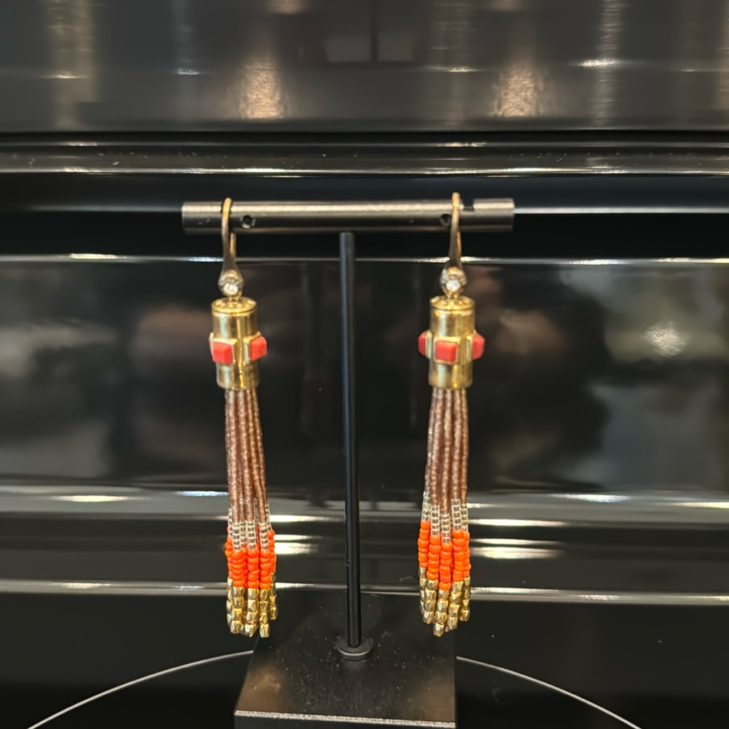 Beautiful Gold And Orange Beaded Dangle Earrings